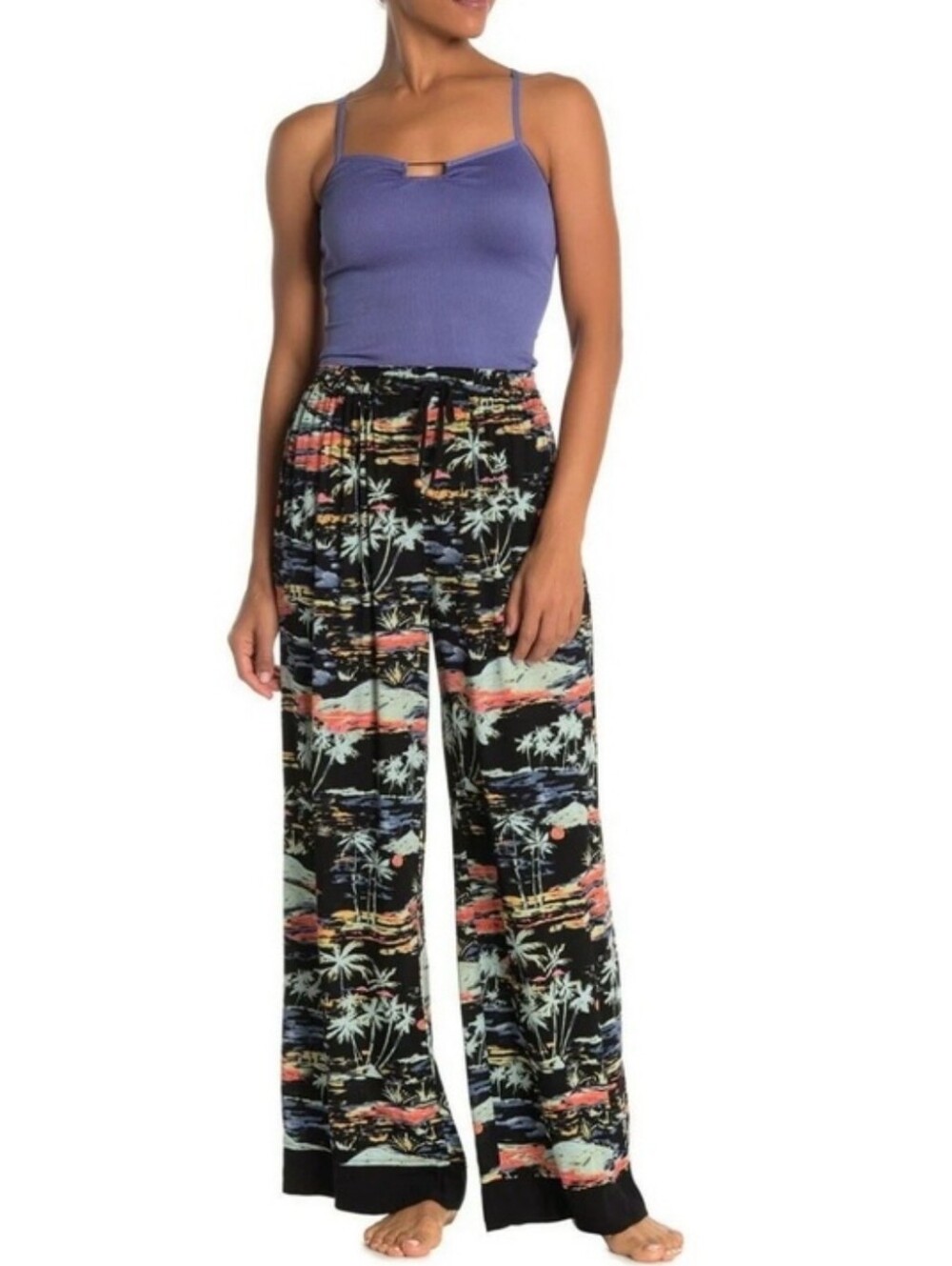 Free People Black Tropical Wide Legged Pants